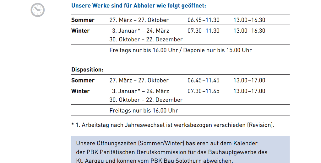 Öffnungszeiten Aarebeton Öffnungszeiten Aarebeton