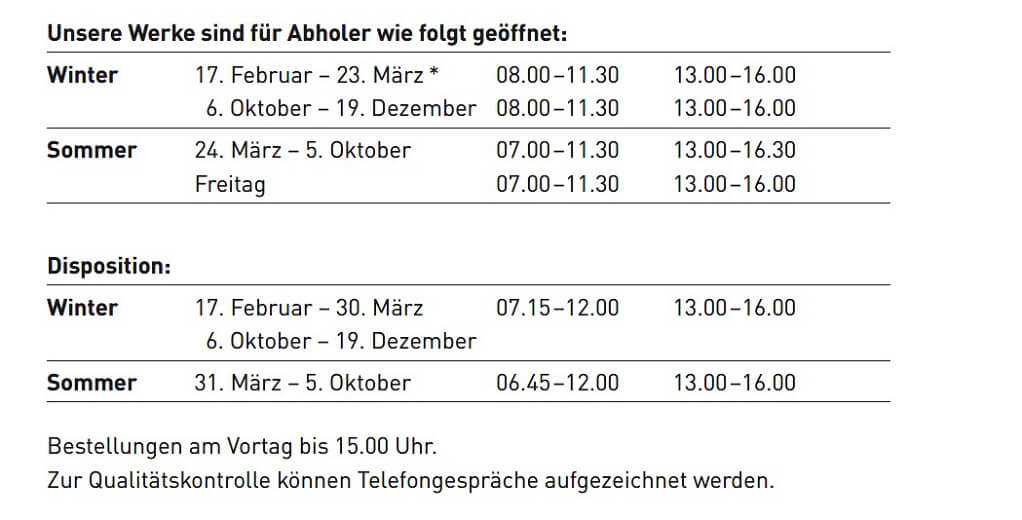 Öffnungszeiten BLH 2025